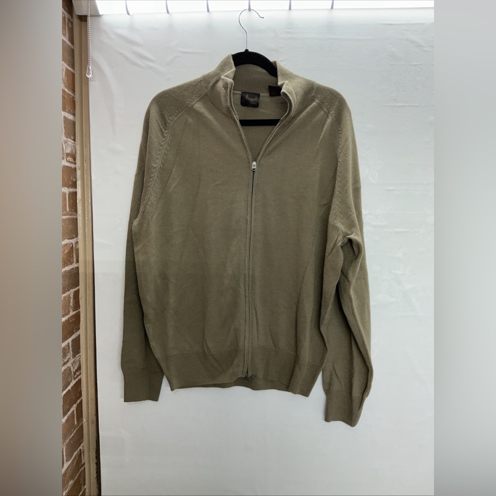 Joseph a bank wool merino blend Men's Khaki Zip-Up Sweater